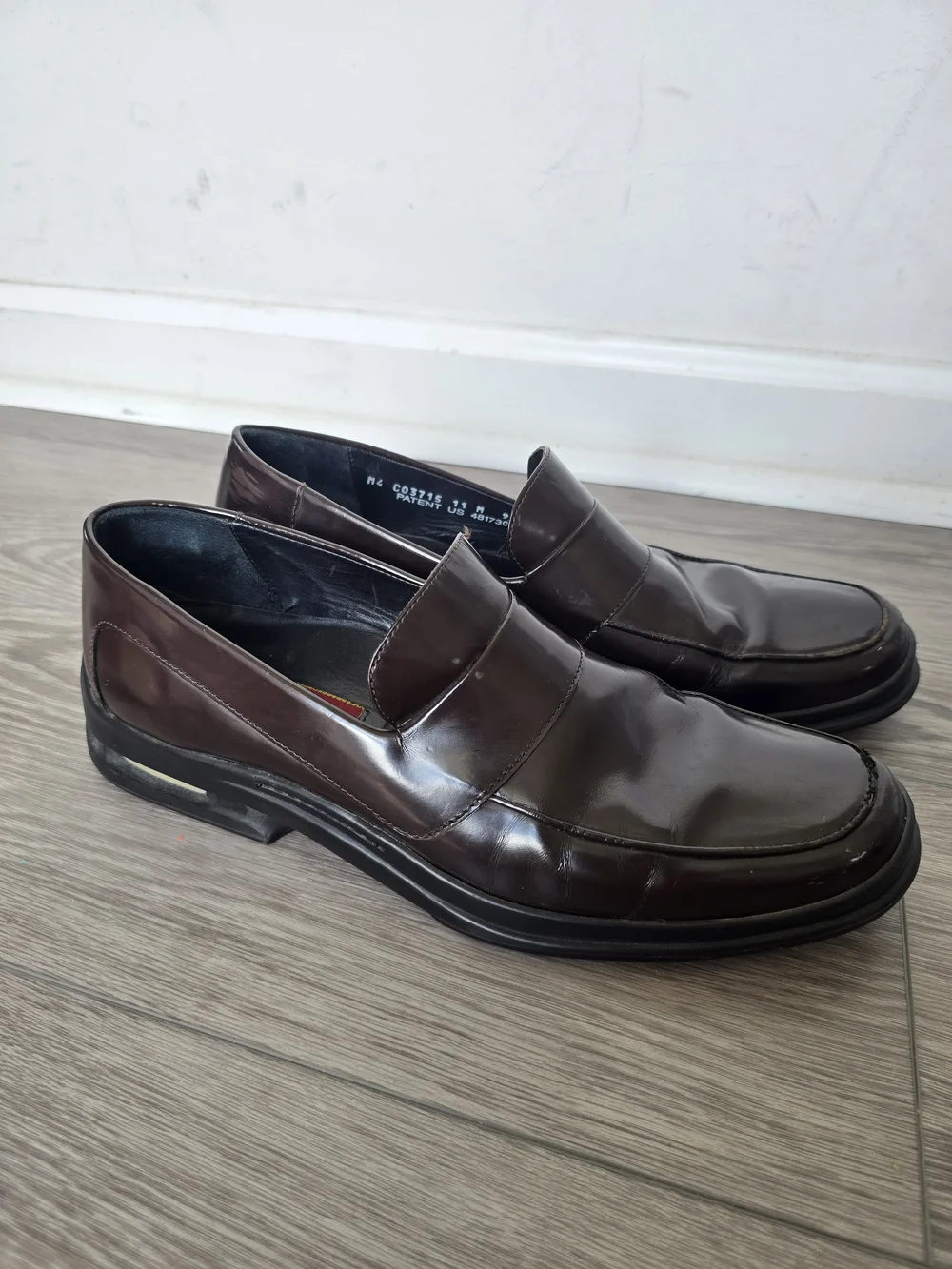 Cole Haan Nike Air Mens 11 Brown Leather Penny Loafers Square Toe Made Italy